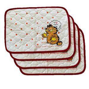 Vtg 1978 Garfield Quilted Placemats Set 4 Jim Davis Apples EUC Comic Cartoon